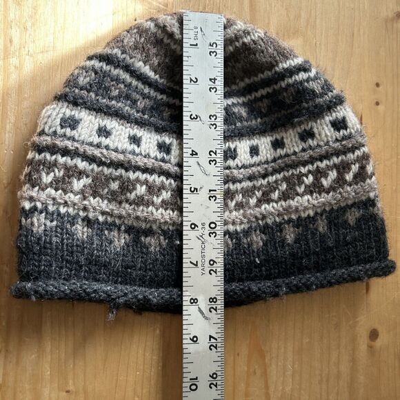 Everest Designs Skull Cap Brown/Charcoal Fair Isle Wool Lined Beanie Hat Nepal - Picture 11 of 11